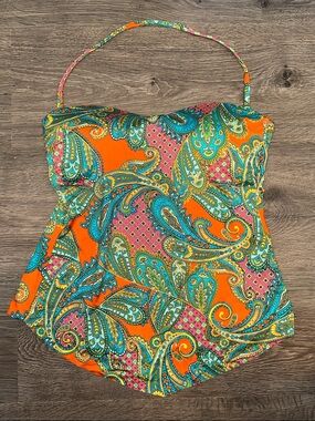 a.n.a Orange Paisley Swimsuit Top with Teal and Pink Accents